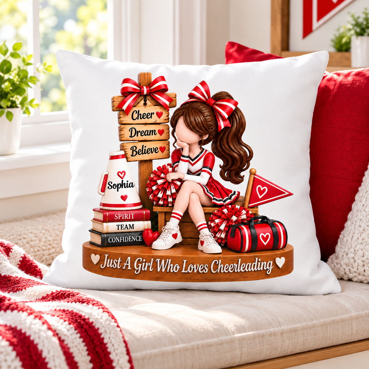 Just a Girl Who Loves Cheerleading - Personalized Pillow - Christmas Gift for Daughter, Granddaughter