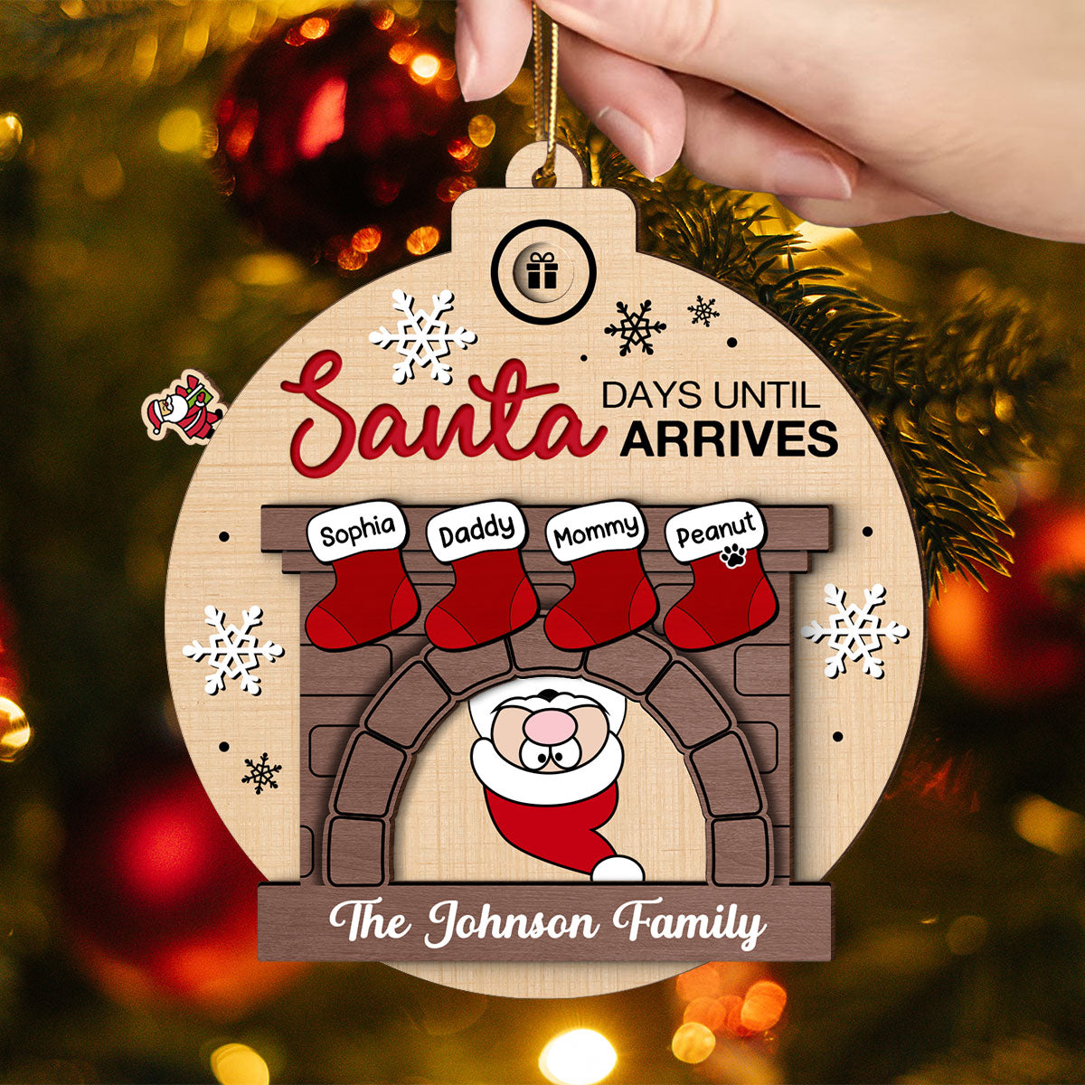 Days Till Santa Arrives Family Christmas Stockings Fireplace Personalized Countdown Ornament
