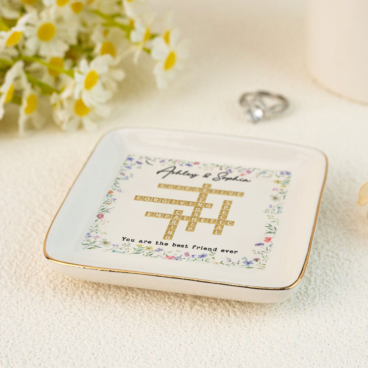 Best Friend Sister Ever Crossword Art - Created In A Moment Personalized Jewelry Dish , Birthday Gift for Bestie, Wedding Bridesmaid Gift