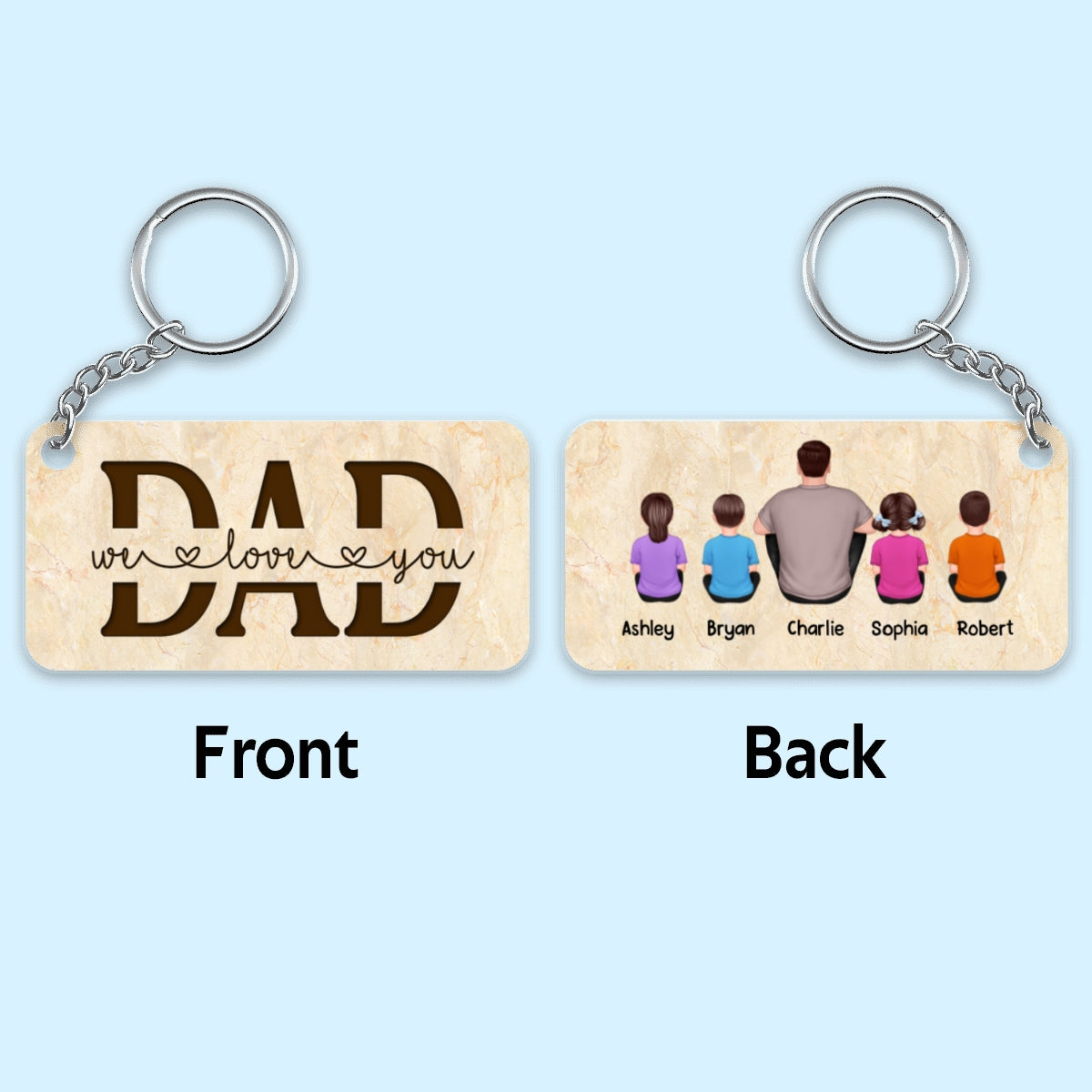 Best Dad Ever Back View Man Kids Dog Cat Personalized Acrylic Keychain