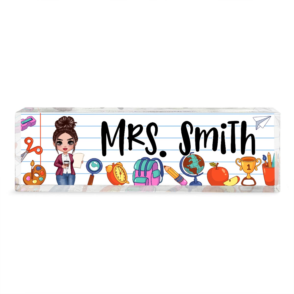Teacher School Things Personalized Acrylic Desk Name Plate, Back To School Gift For Teacher, Office Decor