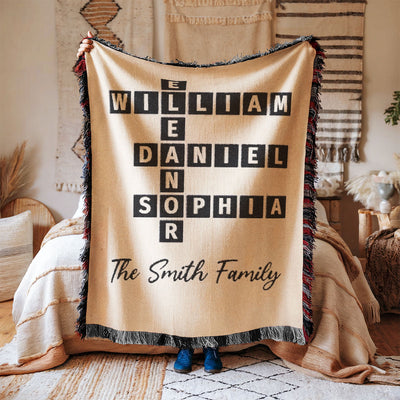 Family Crossword Art - Created In A Moment, Treasured Forever Personalized Tapestry Woven Blanket