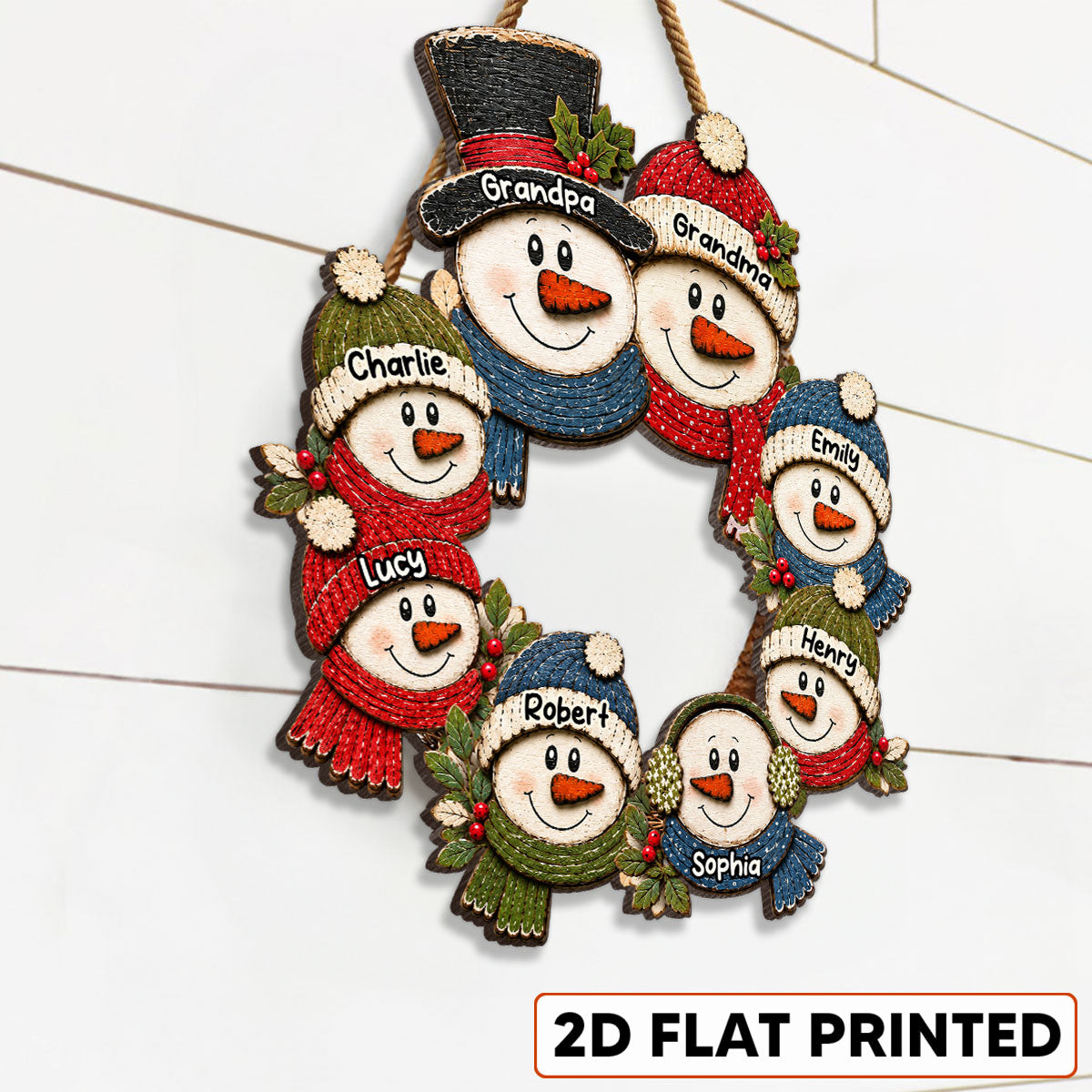 Grandpa Grandma Snowman Wreath - Personalized Wood Sign - Christmas Decoration For Porch, Window, Door
