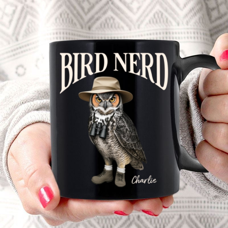 Bird Nerd Funny Bird Watcher, Bird Twitcher Gift for Bird Lover Personalized Black Mug