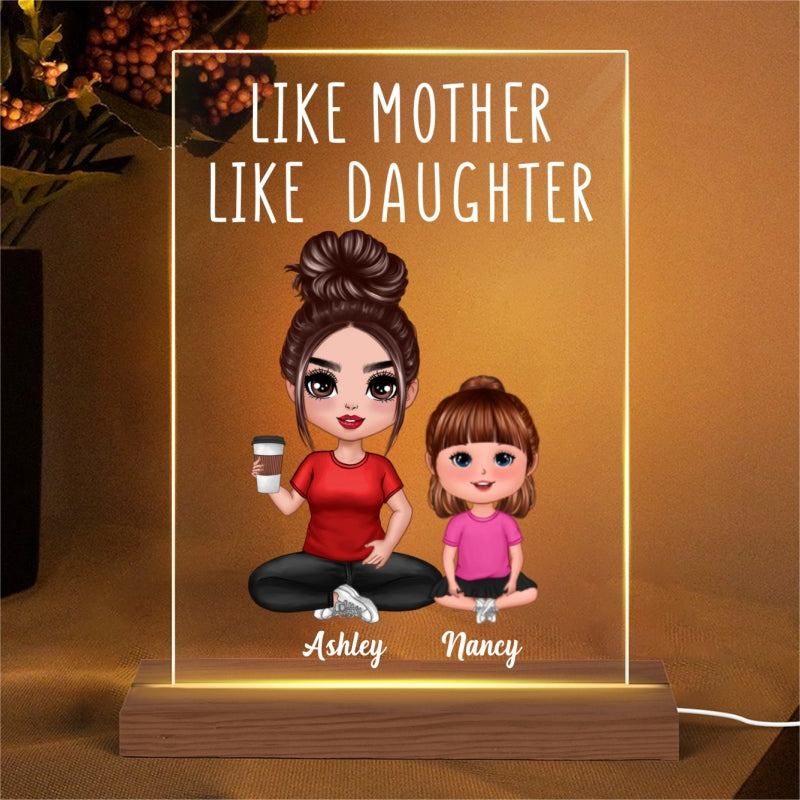 Like Mother Like Daughters Sons Doll Mom And Kids Sitting Personalized Rectangle Acrylic Plaque LED Night Light