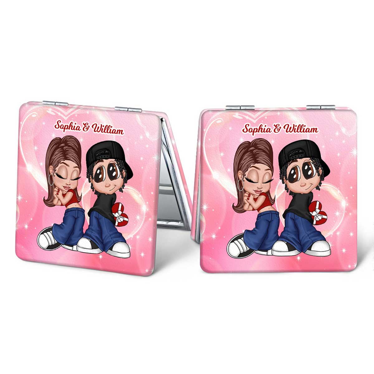 Y2K Couple Personalized Square Compact Mirror,  Gift For Him, For Her