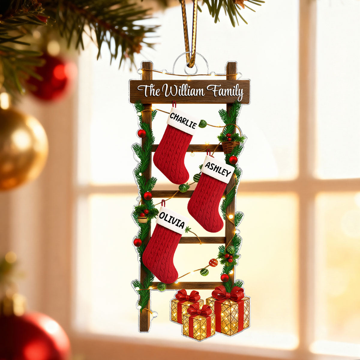 Family Names  Ladder Stocking 3D Effect - Persnalized Acrylic Ornament - Christmas Gift