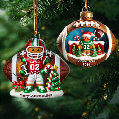 Football Gingerbread Figure Christmas Gift For Football Player Personalized Acrylic Ornament