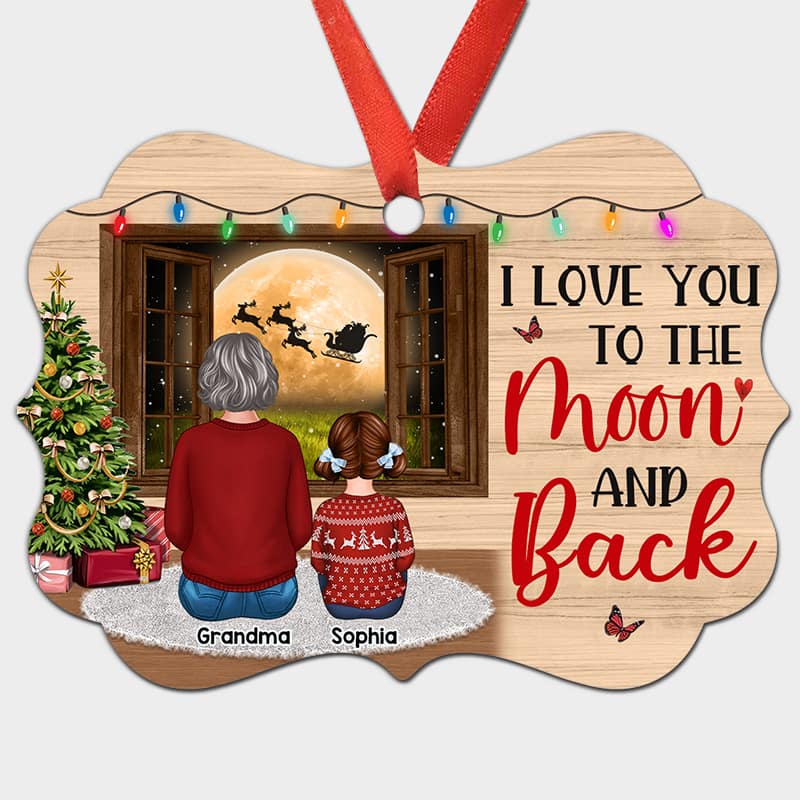 Grandma Grandkids Sitting By Window Love To The Moon Personalized Christmas Ornament