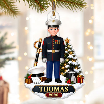 Marine Uniform Custom Name & Year - Personalized Acrylic Ornament - Christmas Gift For Marines, Marine Veterans, Husband, Grandkids