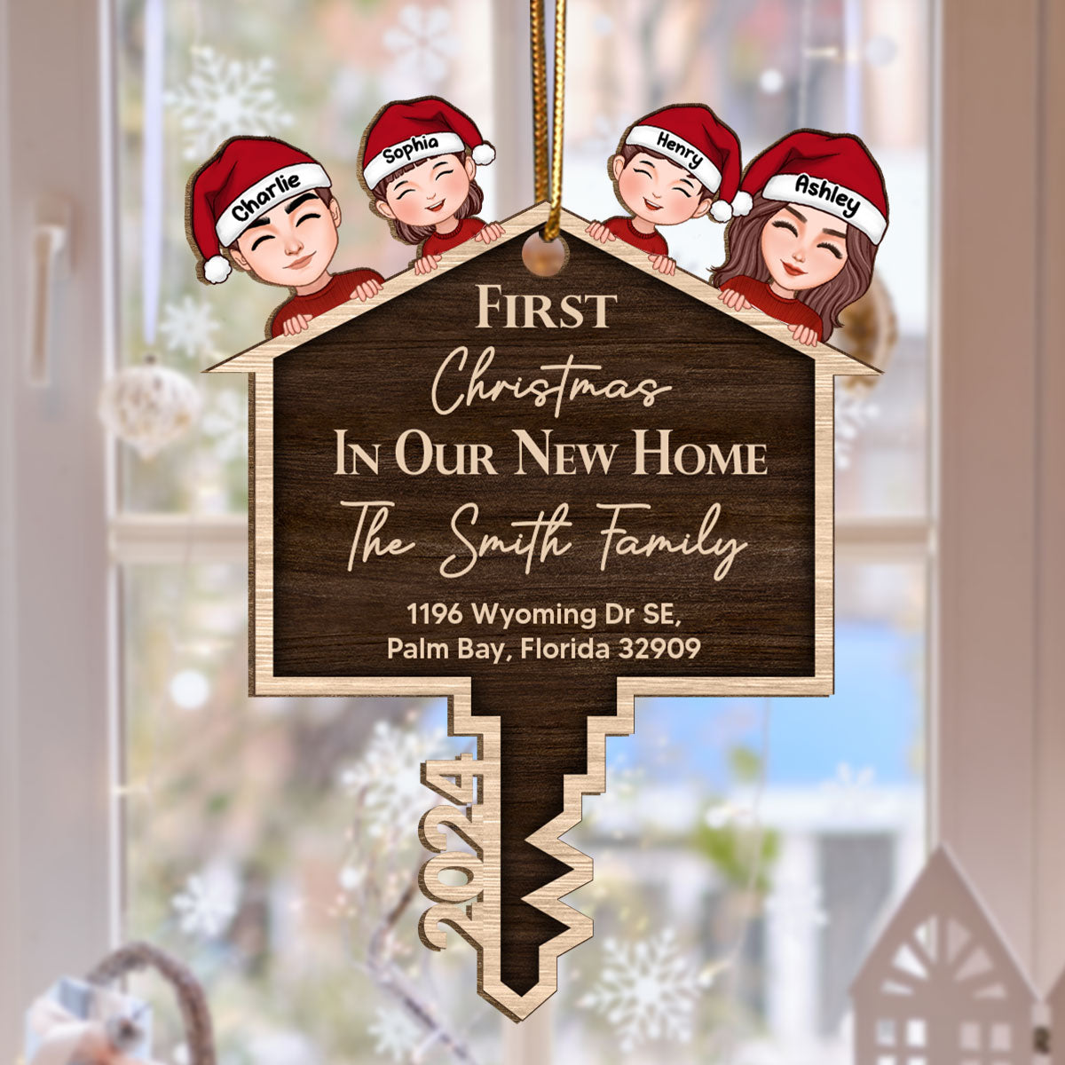 First Christmas In Our New Home Personalized Wooden Ornament, House Key Ornament For Christmas