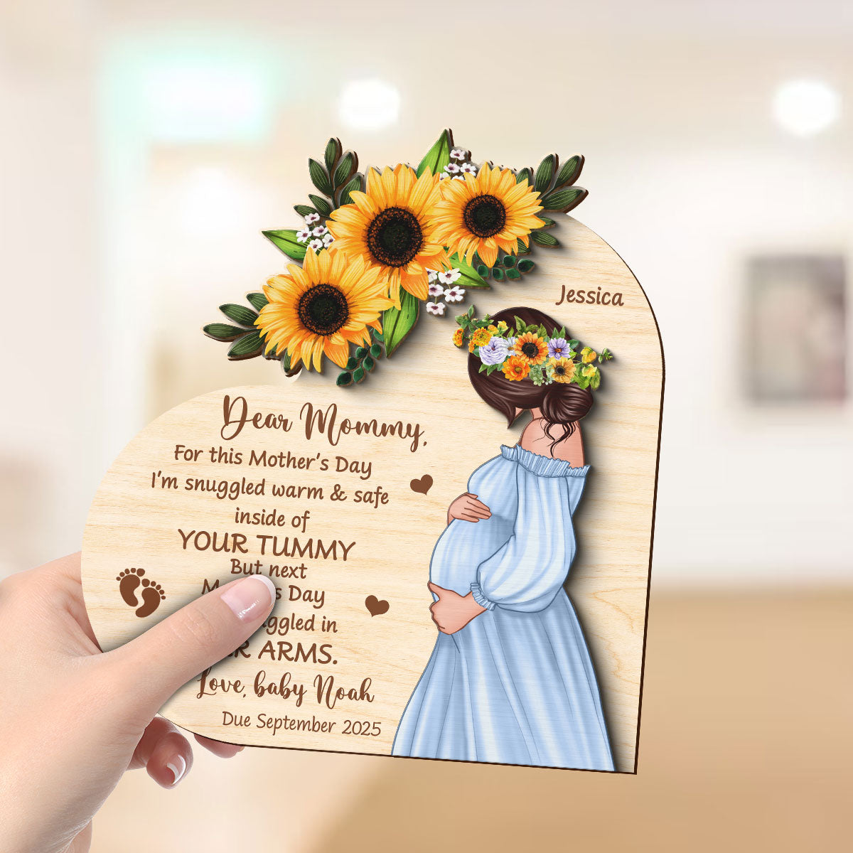 Personalized Pregnant Mom Baby Bump Wooden Plaque, Pregnancy Announcement, Expecting Parents, Gift for Mom