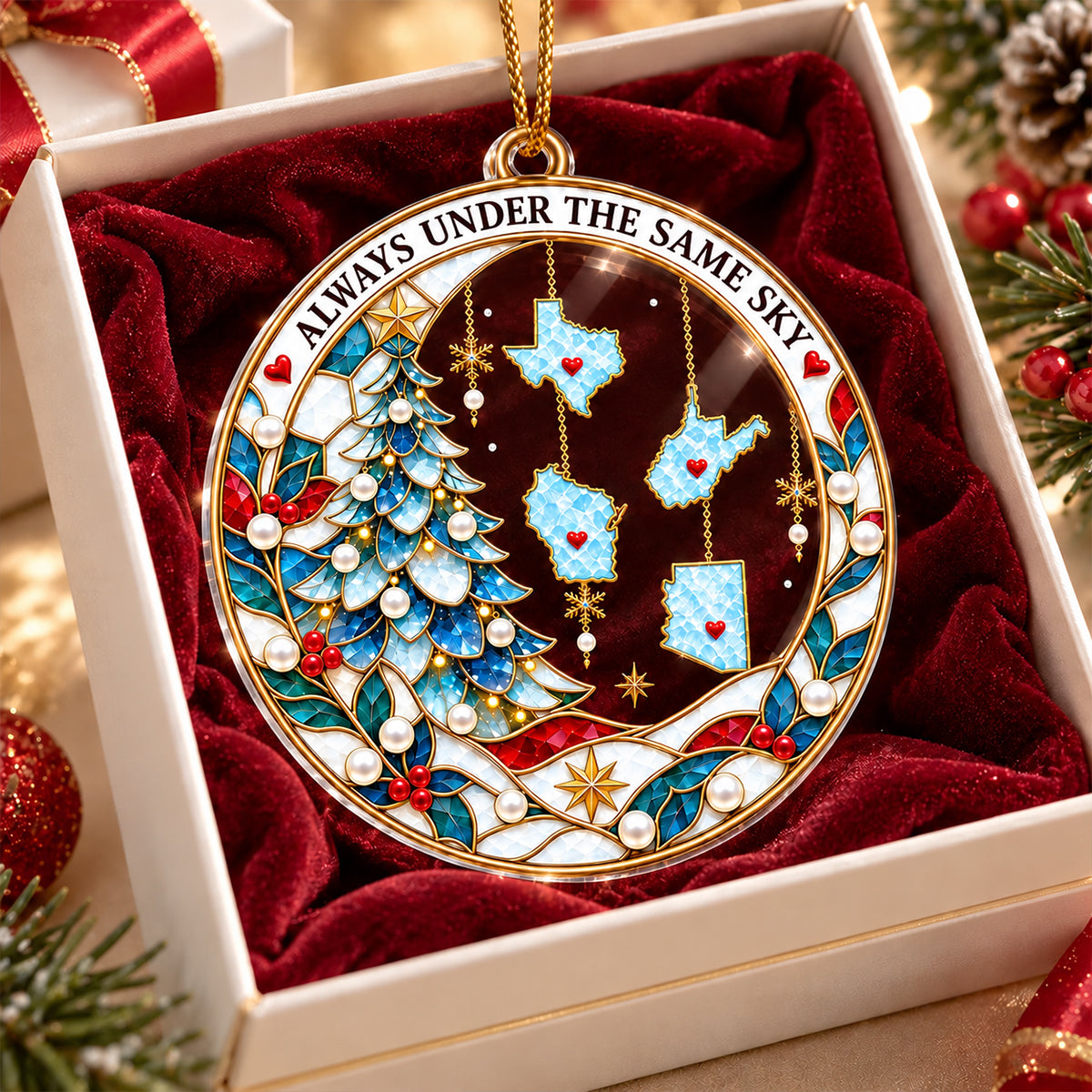 Family Love Knows No Distance - Personalized Acrylic Ornament - Togetherness Christmas Gift for Family, Siblings