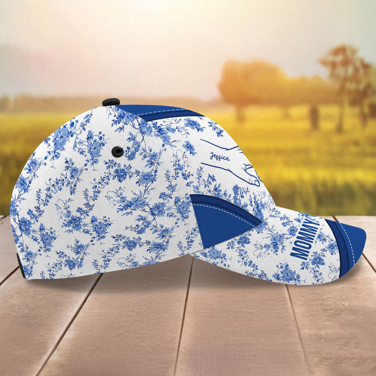 Grandma Mom Kids Holding Hands Bow Coquette Chinoiserie Personalized Classic Cap, Mother's Day gift