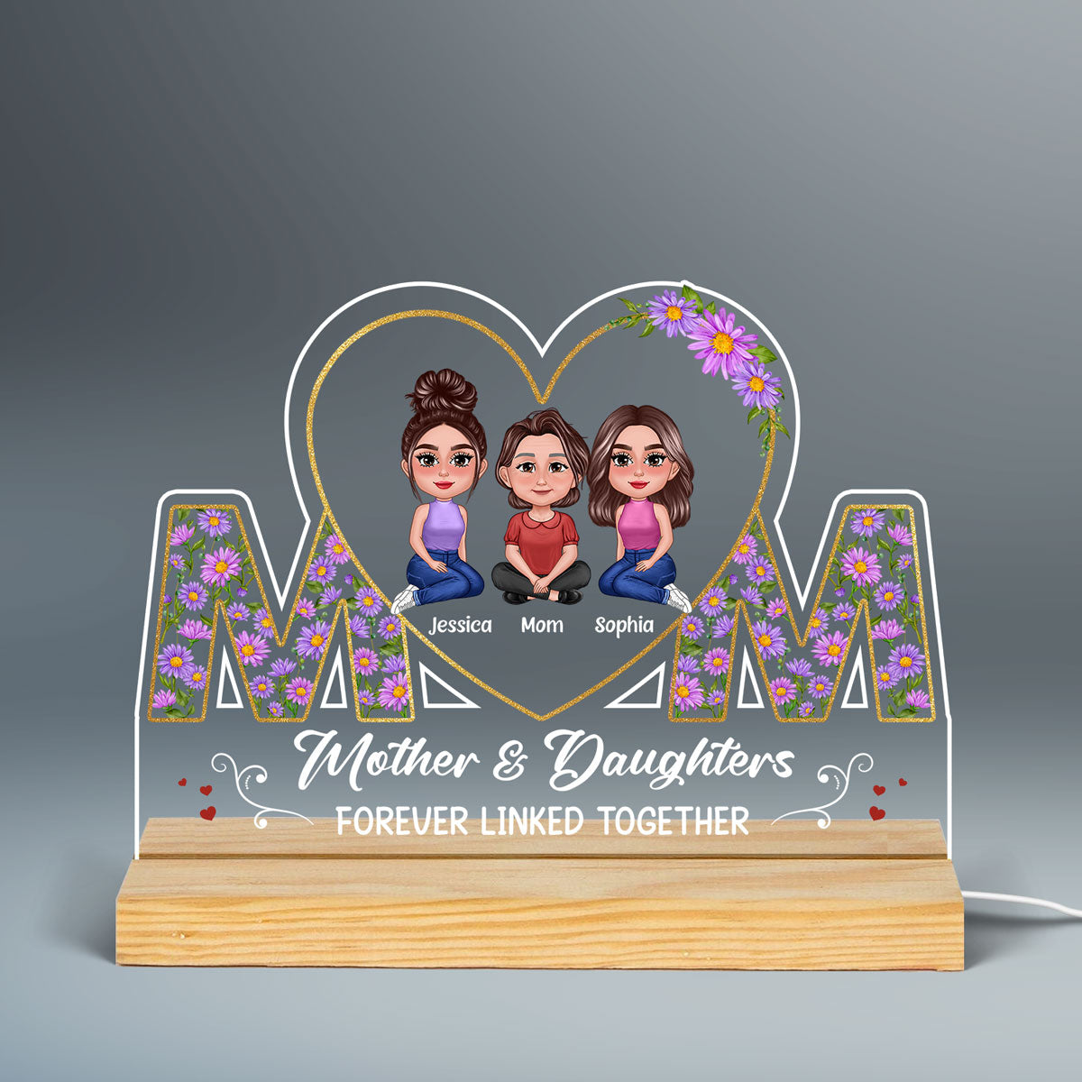 Mom Flowers Pretty Doll Mother Daughters Personalized Acrylic Custom Shape LED Night Light