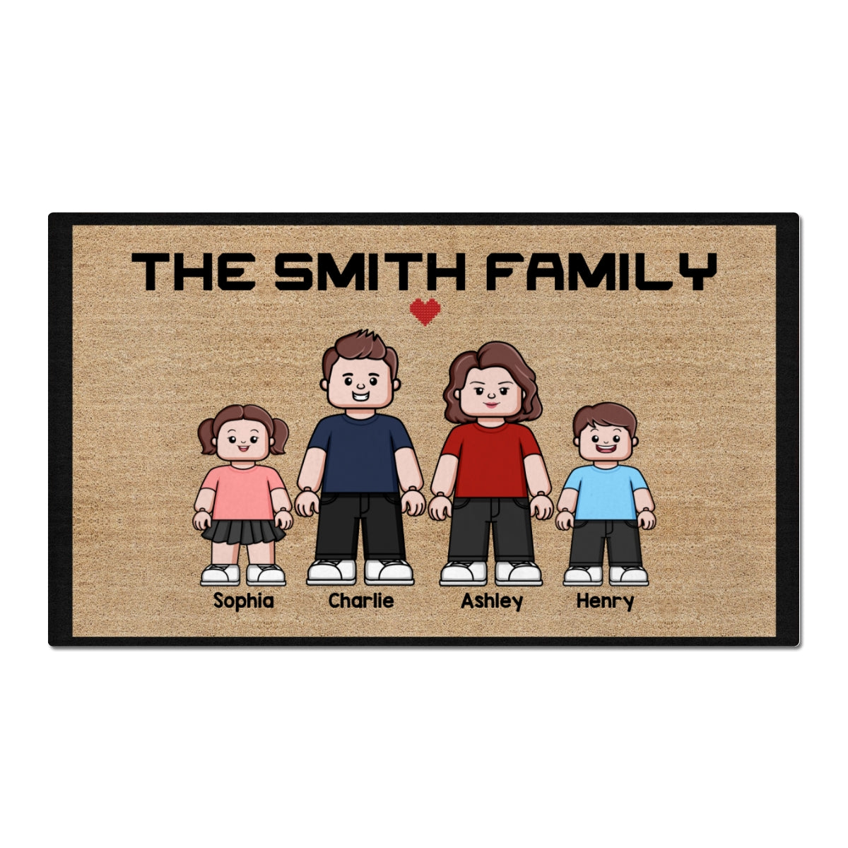 Family Dad Mom Kids Block Characters Personalized Doormat