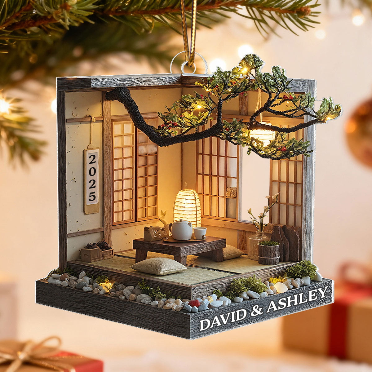 Zen Tea Room Japanese Minimalist Miniature - Personalized Acrylic Ornament - Christmas Gift For Him, For Her, For Couple