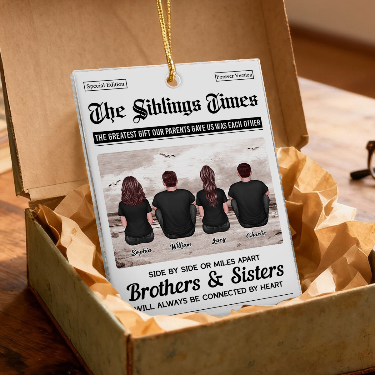 The Siblings Times Newspaper Style - Personalized Acrylic Ornament - Christmas Keepsake Gift For Brothers, Sisters
