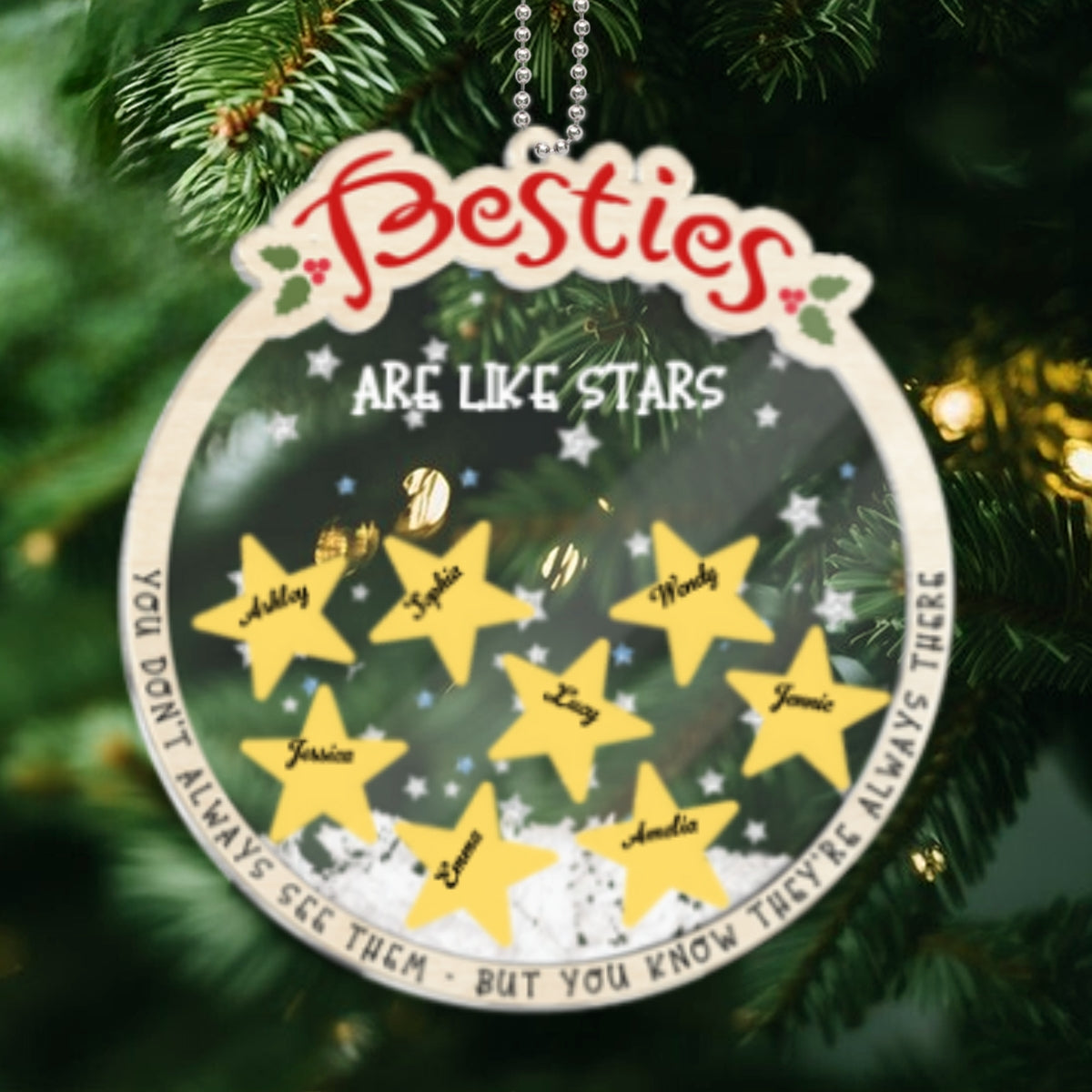 Sisters Besties Are Like Stars They're Always There Personalized 4D Shaker Ornament, Christmas Gifts For Sisters, Siblings, Best Friends