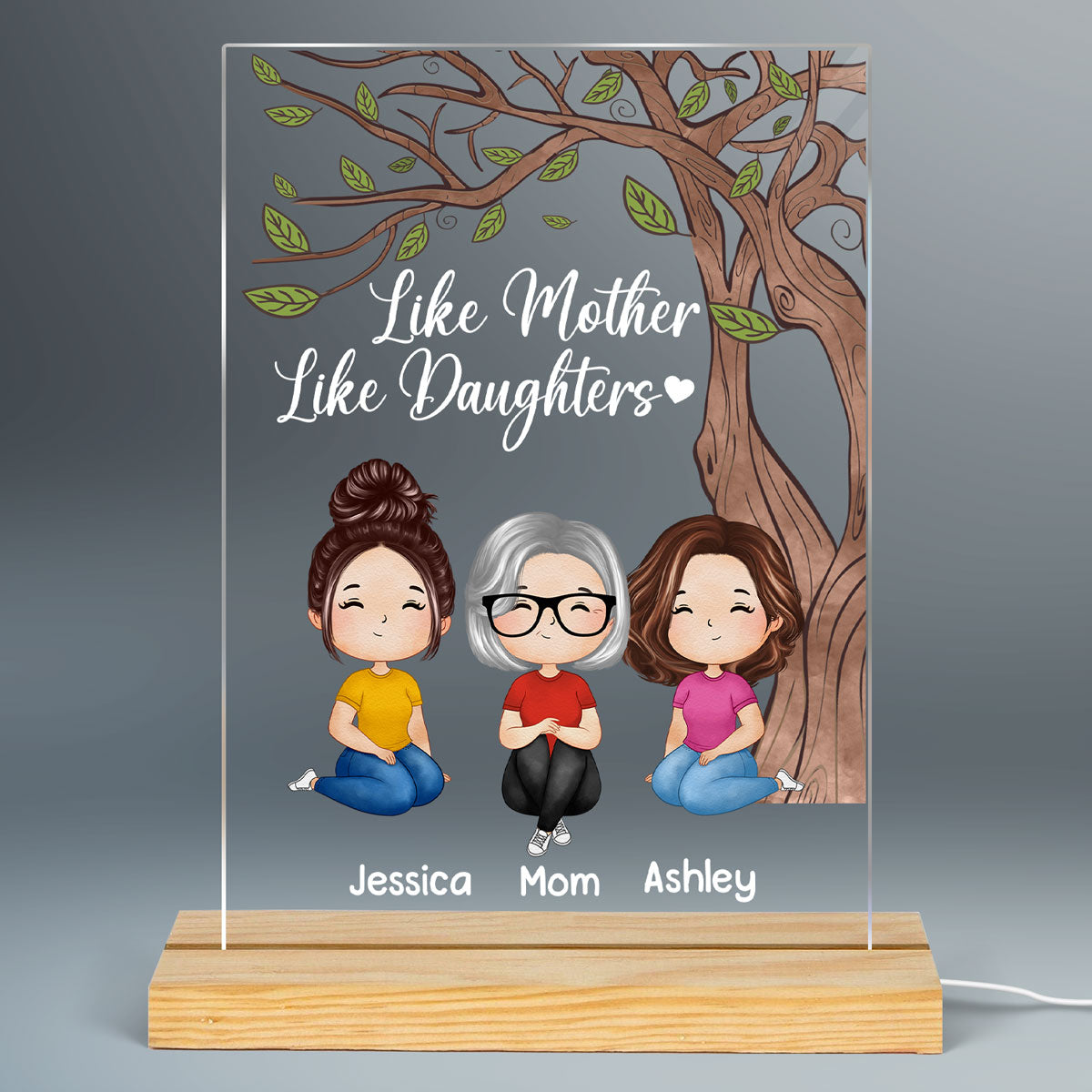 Like Mother Like Daughter Watercolor Style Mother‘s Day Gift Personalized LED Night Light
