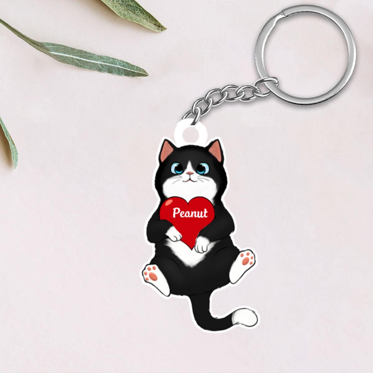 Fluffy Cat Holding Heart Personalized Acrylic Keychain - Gift For Cat Lovers