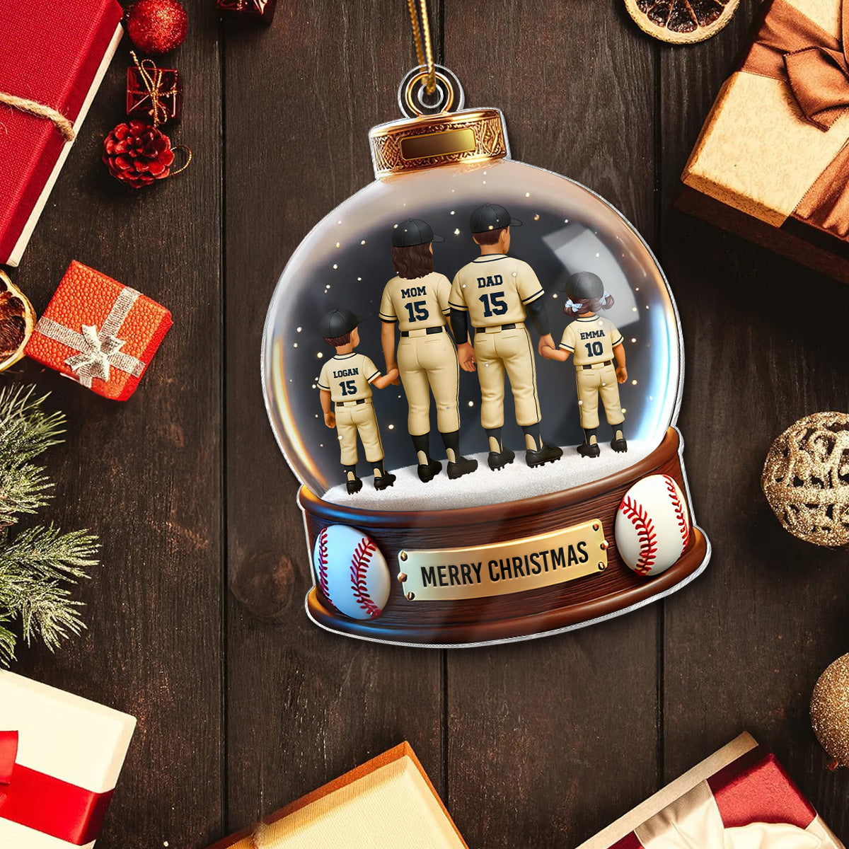 Baseball Family Sport Lover 3D Effect Personalized 2D Flat Acrylic Ornament