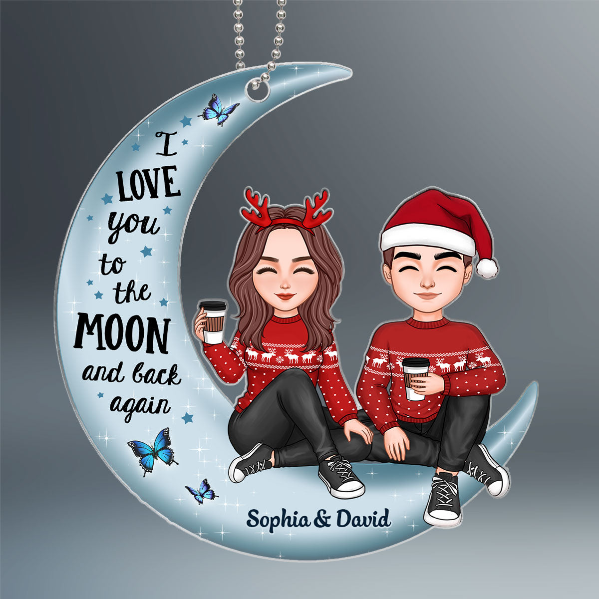 Cute Couple Sitting On Moon Christmas Gift Personalized Acrylic Ornament
