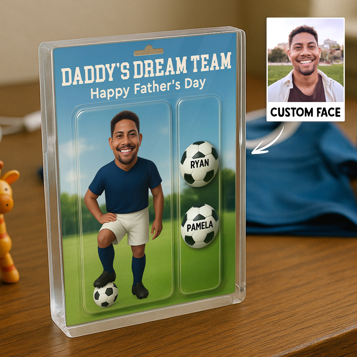 3D Effect Soccer Dad Daddy's Dream Team Custom Figure Personalized Rectangle Flat Acrylic Block Plaque