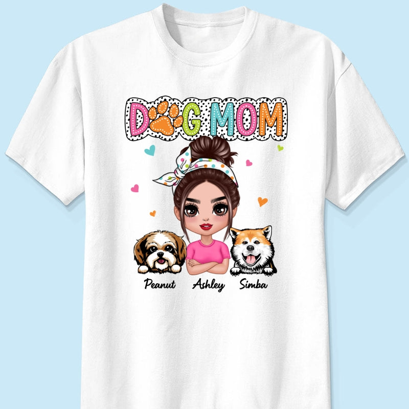 Dog Mom Summer Vibe Dots Sassy Woman & Peeking Dogs Personalized Shirt