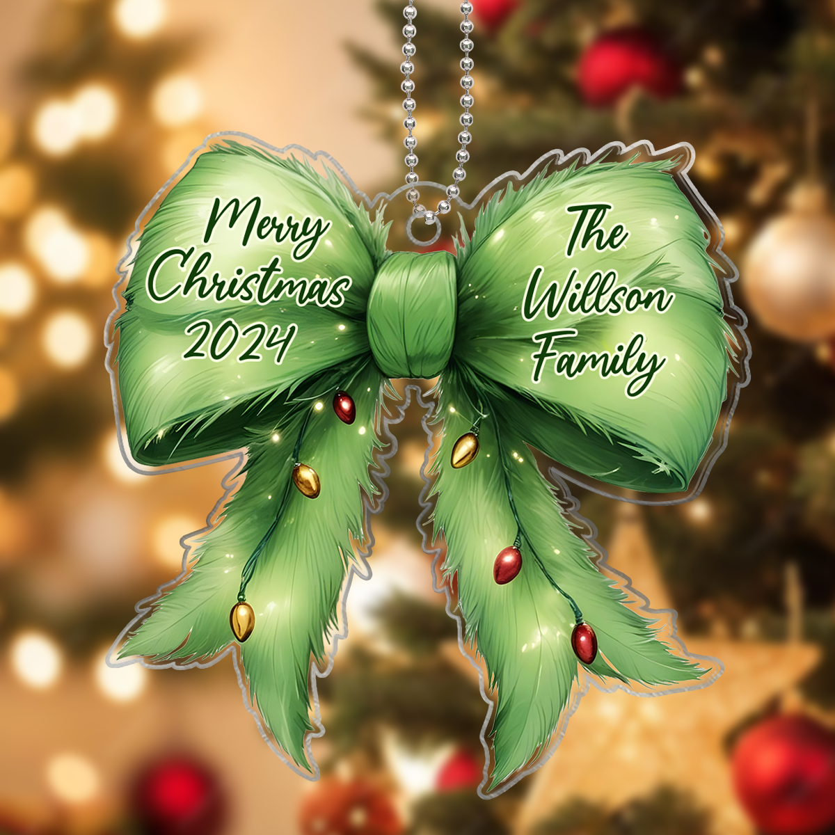 Christmas Coquette Holiday Spirit Green Christmas Personalized Acrylic Ornament, Family Gift