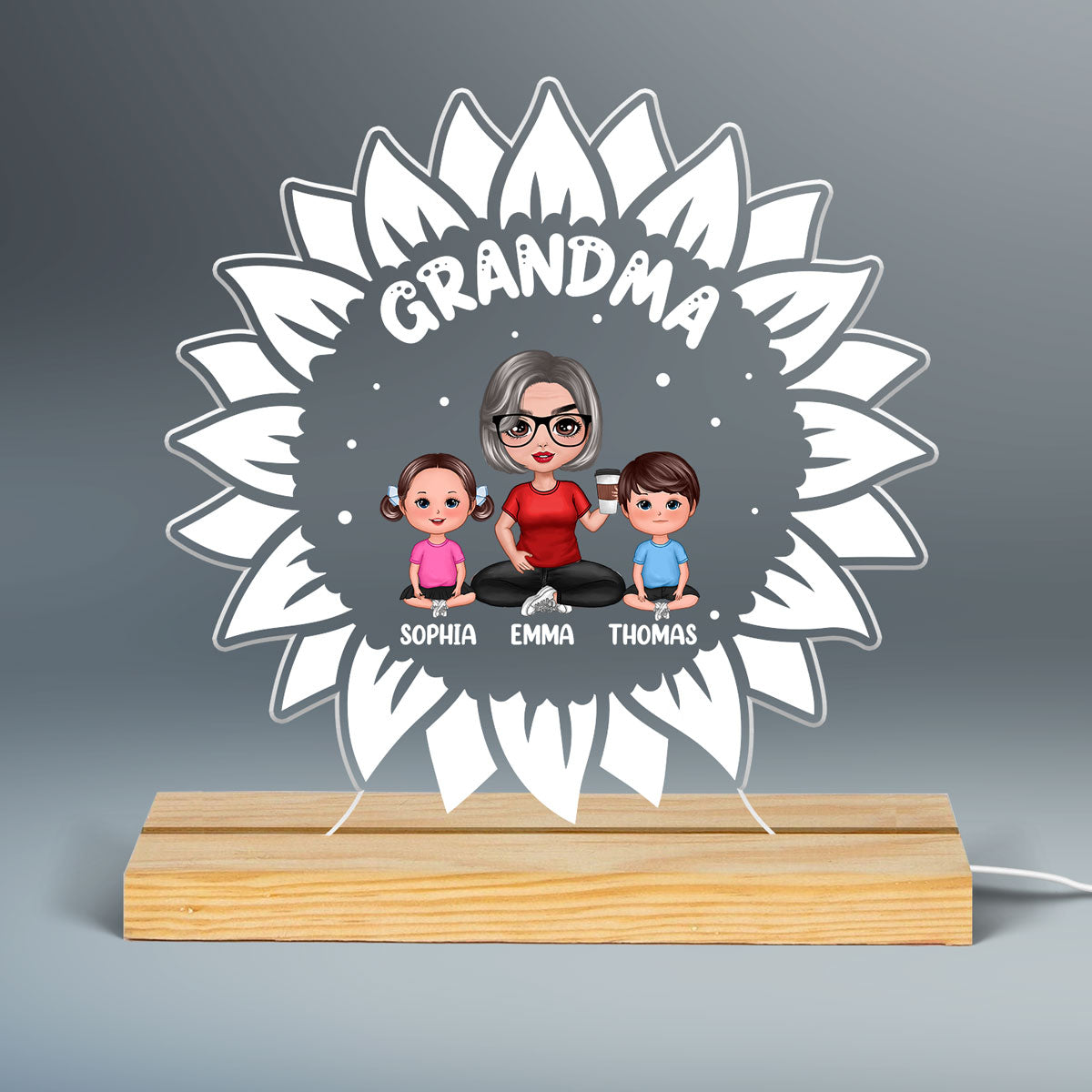 Sunflower Doll Grandma Grandkids Personalized Custom Shape LED Night Light