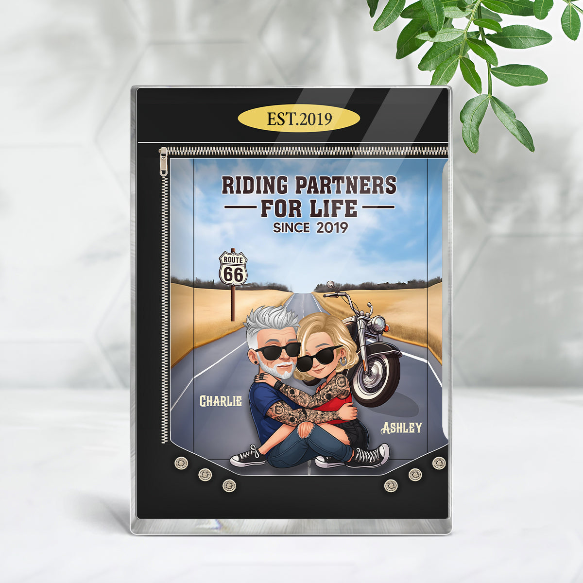 Biker Couples 3D Effect Toy Box Action Figure Personalized Acrylic Block