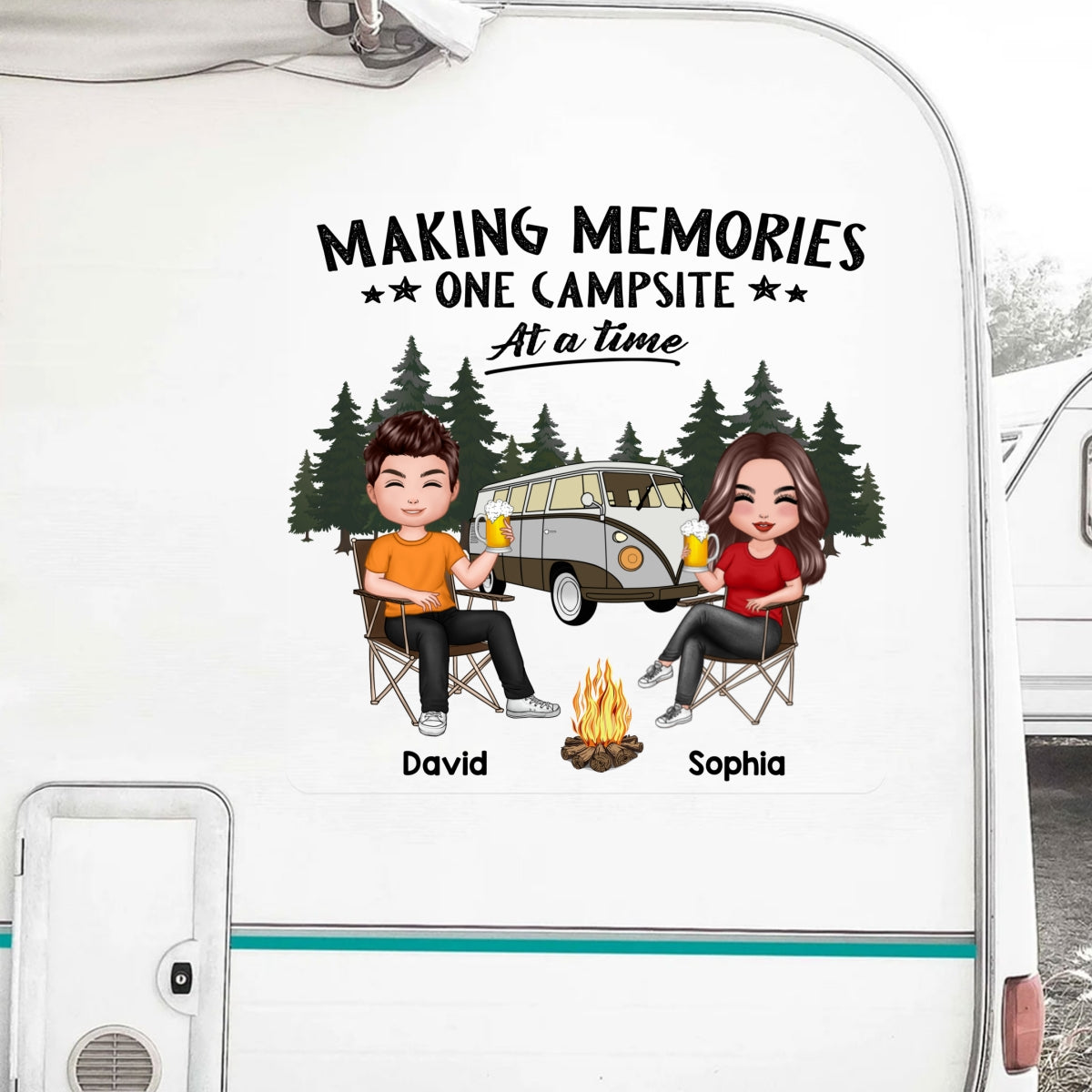 Camping Partners For Life Doll Couple Sitting Personalized RV Decal