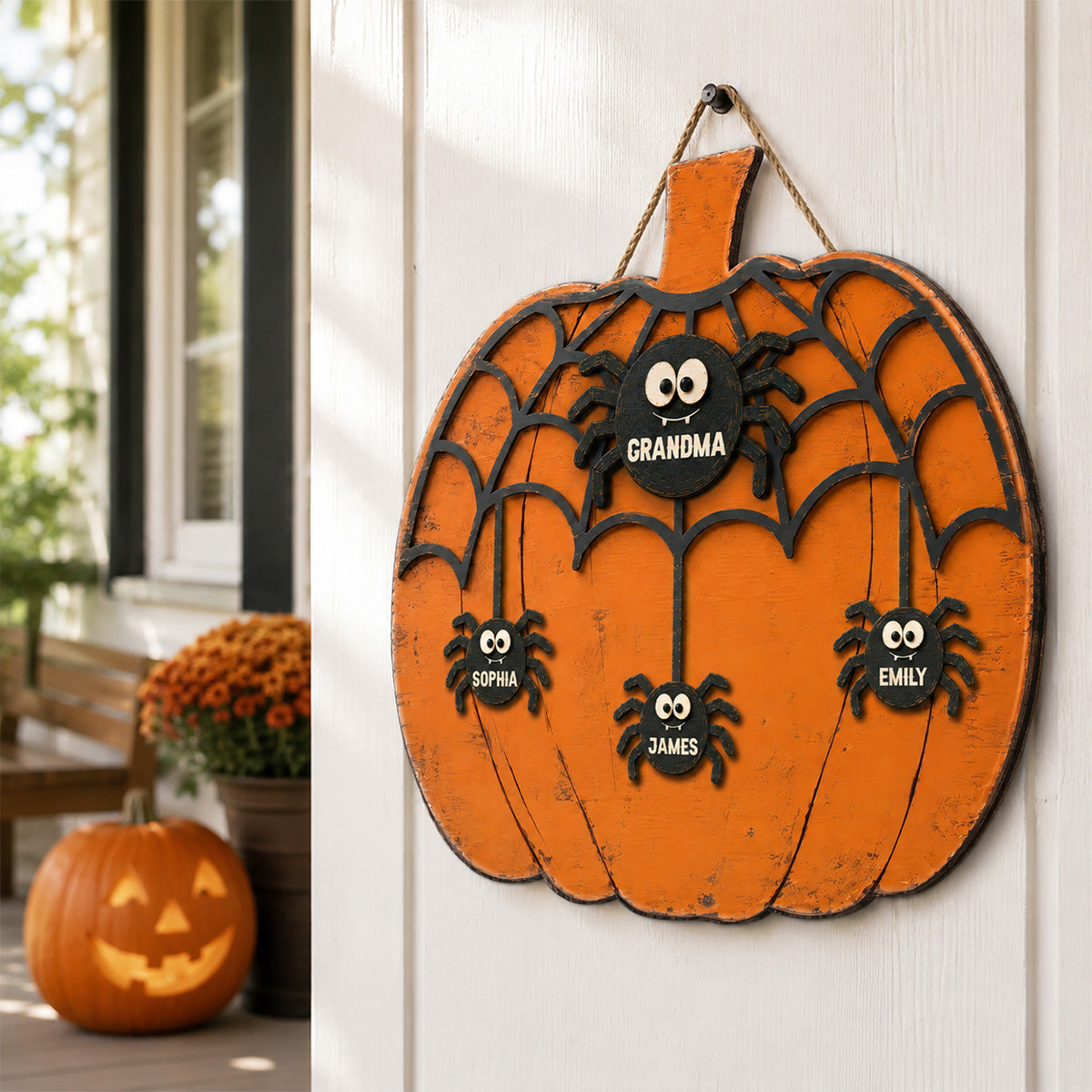 Grandma Grandkids Spider Net 2D Flat - Personalized Wood Sign - Halloween Decoration