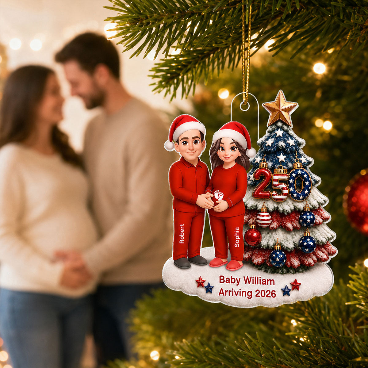 Trending Expecting Parents Christmas Pregnancy Baby Arriving - Personalized Acrylic Ornament