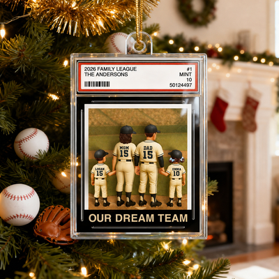 Baseball Family Couple & Kids Trading Card Style - Personalized Acrylic Ornament - Christmas Decor For Baseball Lovers