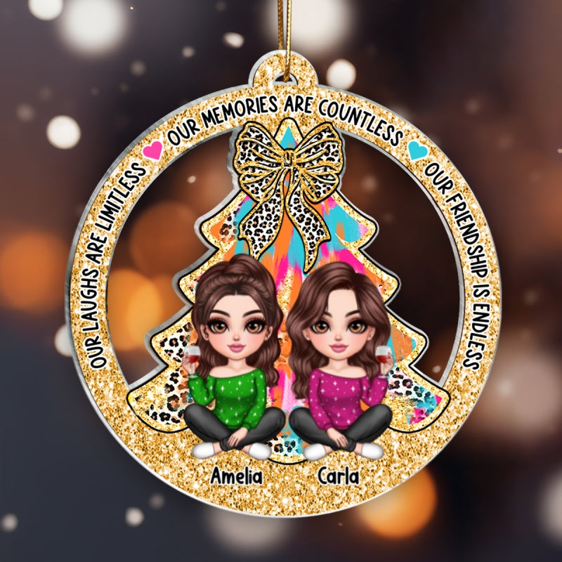 Colorful Christmas Tree Lovely Besties Personalized Acrylic Ornament, Christmas Gift For Best Friends