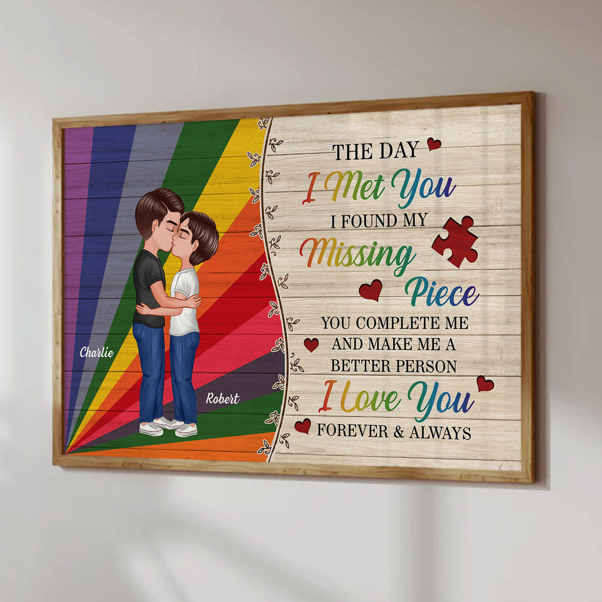 Colorful Wood Pallets The Day I Met You LGBTQ Couple Kissing Personalized Poster, Pride Month Gift