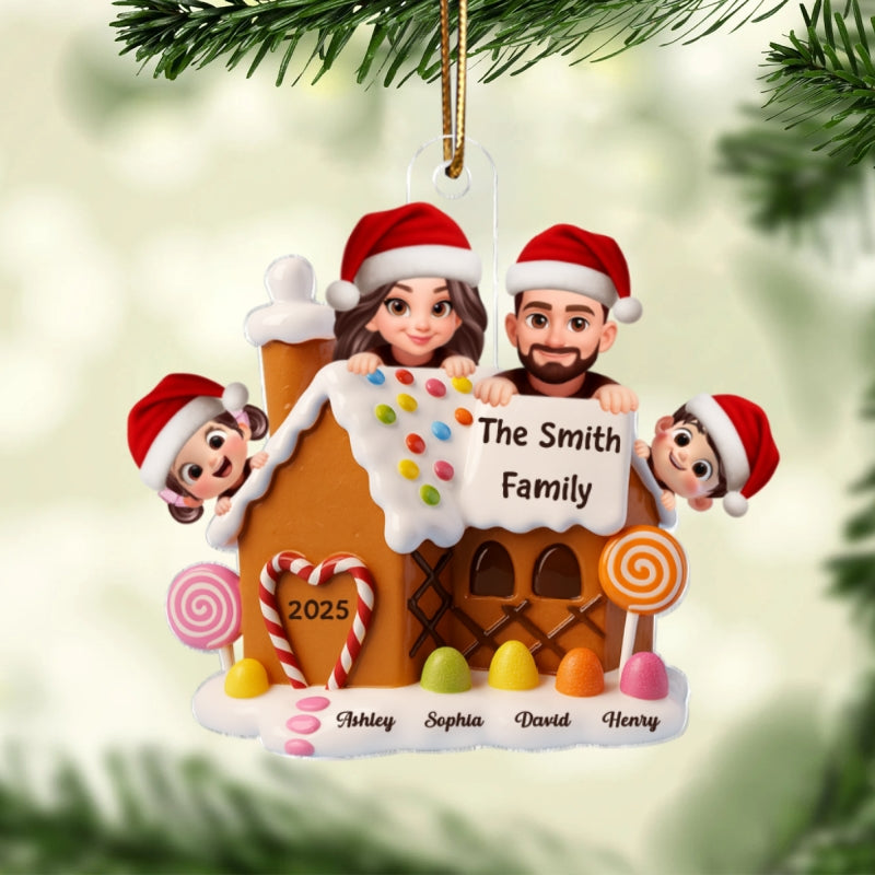 Gingerbread House Family Personalized Acrylic Ornament, Christmas Gift for Husband, Wife, Kid