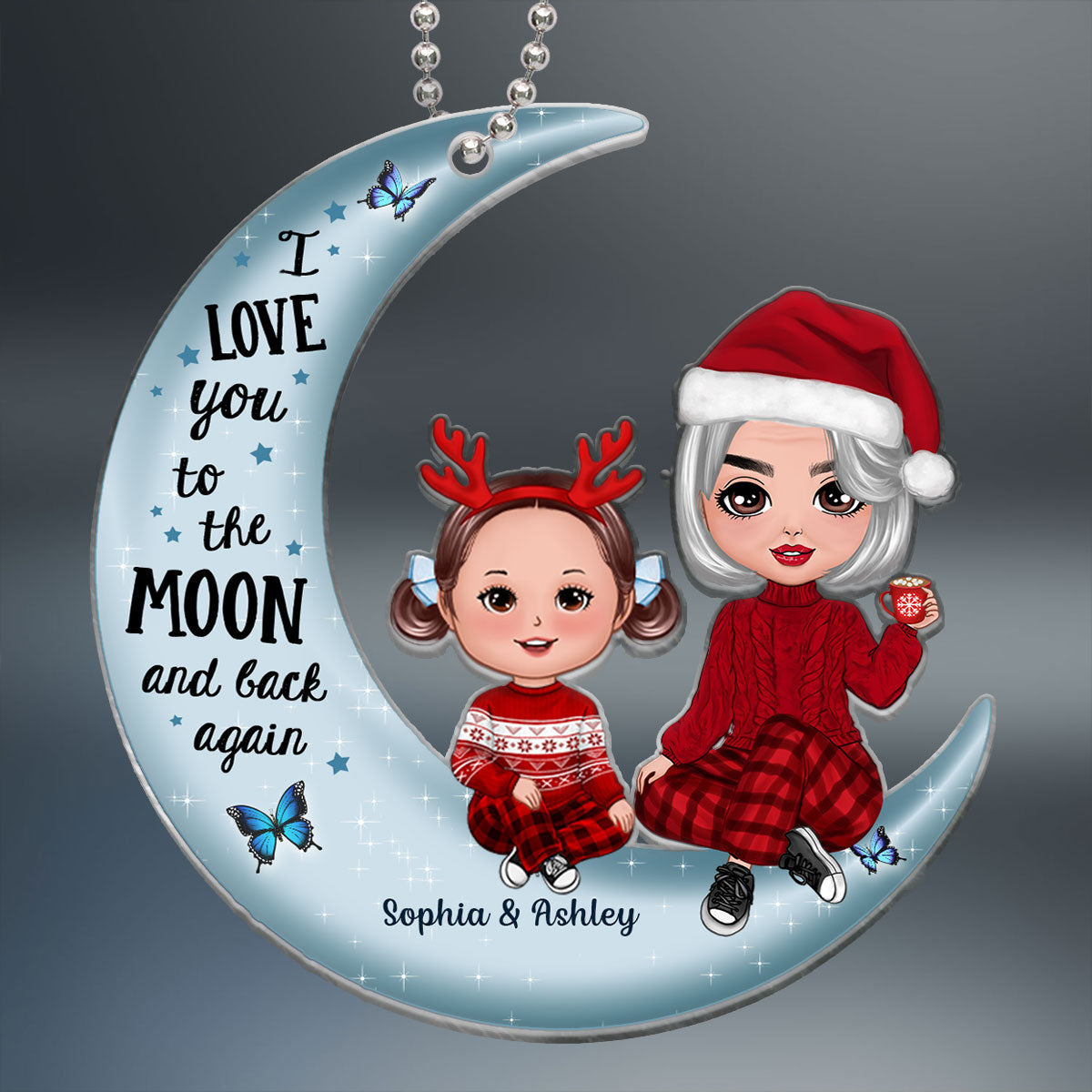 Love To The Moon Doll Grandma Grandkids Personalized Acrylic Ornament