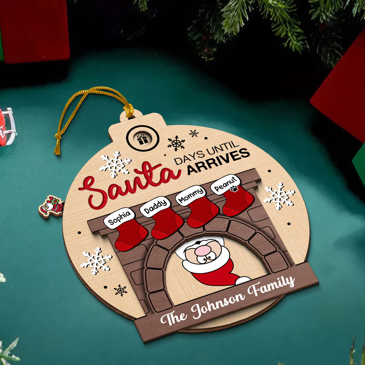 Days Till Santa Arrives Family Christmas Stockings Fireplace Personalized Countdown Ornament