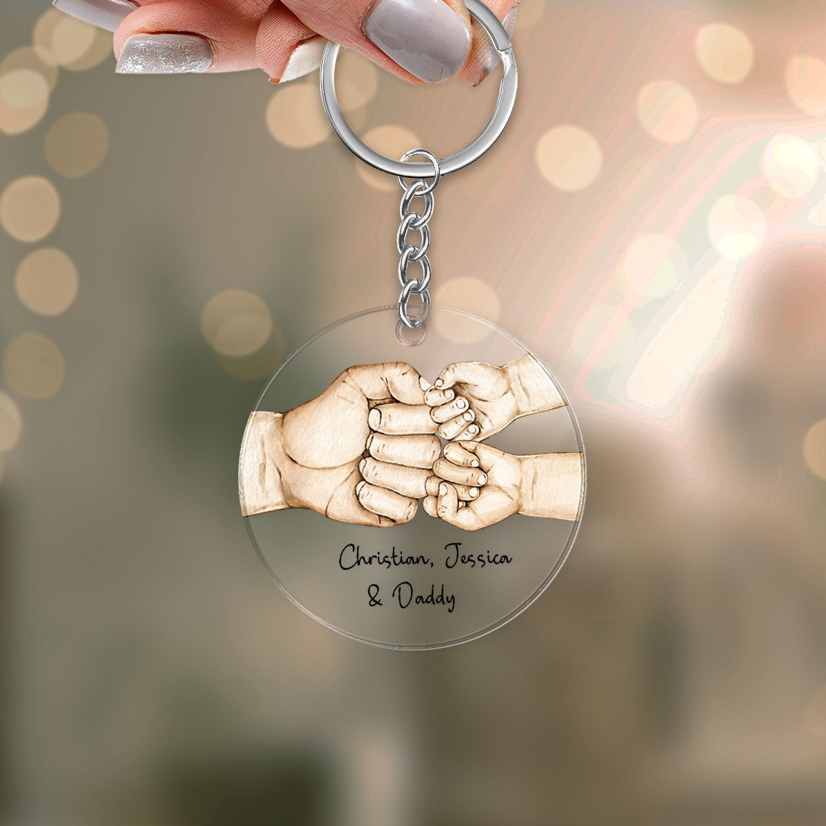 Daddy's Team Fist Bump Personalized Acrylic Circle Keychain