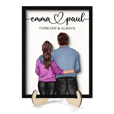 Couple Forever & Always Standing Back View Valentine‘s Day Gift For Him Gift For Her Personalized 2-Layer Wooden Plaque