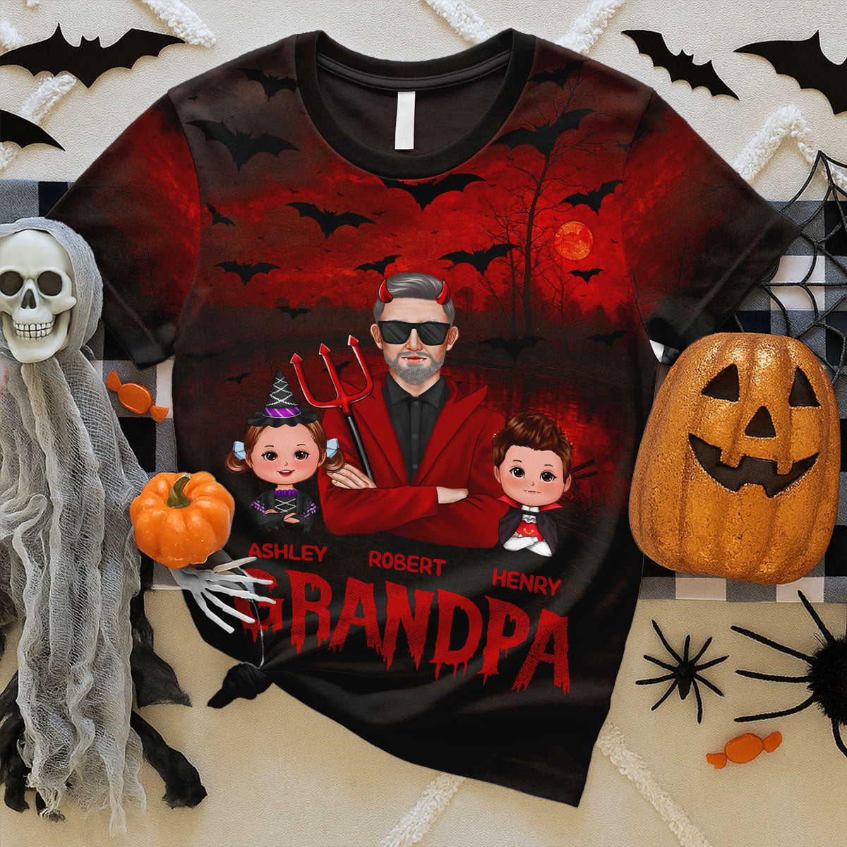 Halloween Dad Grandpa With Kids Dracula Personalized Shirt