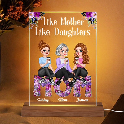 Love Between Pretty Cartoon Mother & Daughter Forever Floral MOM Personalized Rectangle Acrylic Plaque With LED Night Light