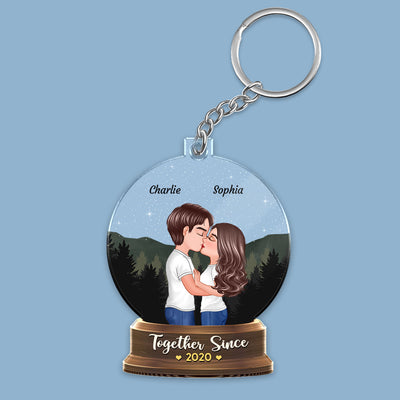 Couple Kissing Under Stars Sky Forest In Globe Personalized Acrylic Keychain