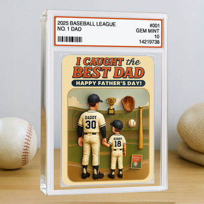 I Caught the Best Dad Baseball Trading Card Personalized Acrylic Block Plaque, Father's Day Gift for Dad, Gift for Husband