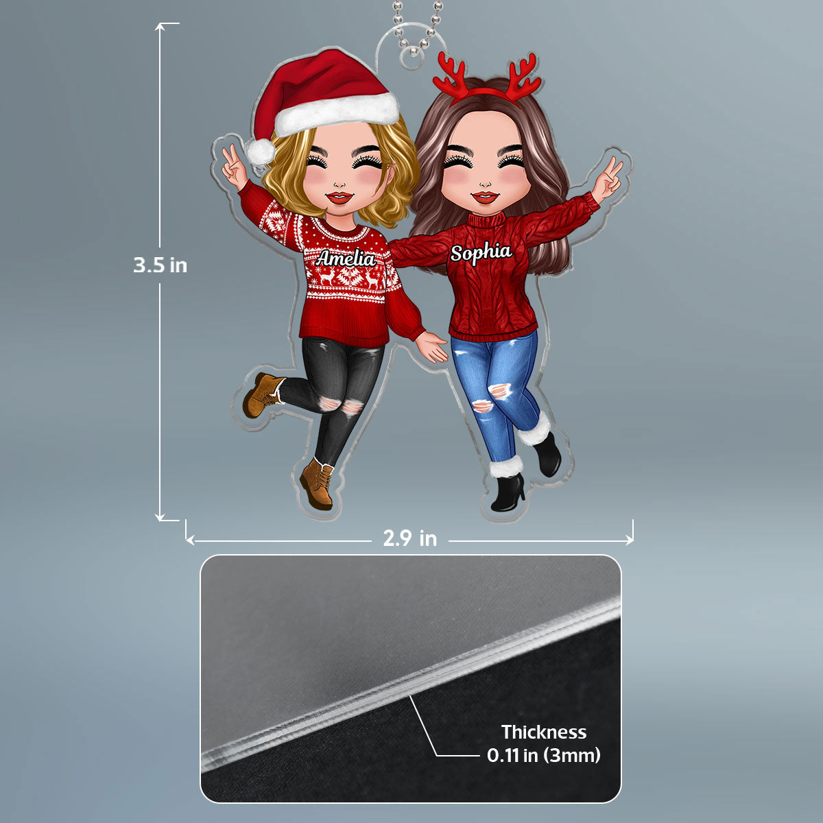 Happy Doll Besties Sisters Christmas Gift For Best Friends Personalized Acrylic Ornament