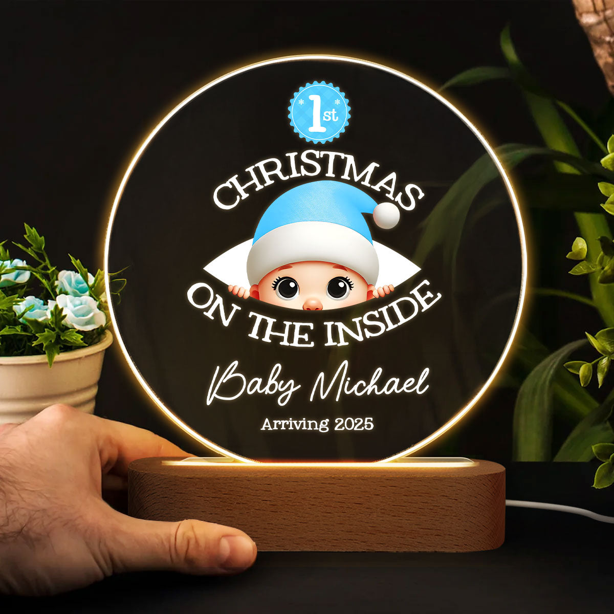 Personalized Baby's First Christmas On the Inside Acrylic LED Night Light, Custom Pregnancy Reveal LED, Expecting Parents