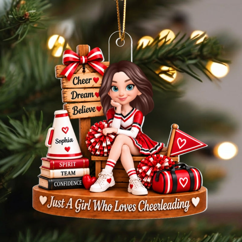 Custom Cheerleading Girl Name - Personalized Acrylic Ornament - Christmas Gift for Daughter, Granddaughter, Holiday Keepsake for Cheerleaders